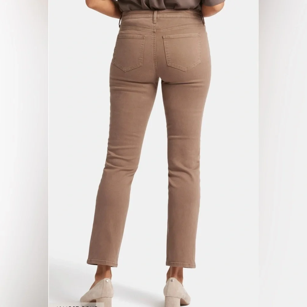 NYDJ Sheri Slim Jeans 12P Petite Taupe Brown Stretch Denim Mid Rise Straight - Picture 2 of 15